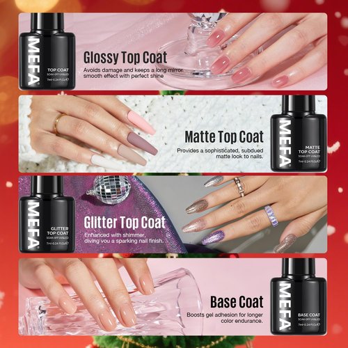 MEFA 46 Pcs Christmas Gel Nail Polish Kit, 42 Colors All Seasons Gel Polish Set Colorful Begginer Kit with Base Coat & Glitter/Glossy/Matte Top Coat Gel Nail Art Manicure DIY Salon Gifts for Girls