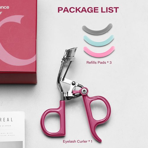Eyelash Curler with 3 Refill Pads of 3 Different Firmness, Upgraded Material Handle, Achieve Precise Control, Professional Lash Curler Features a Built-in Lock for Easy Storage & Travel, Gentle & Safe