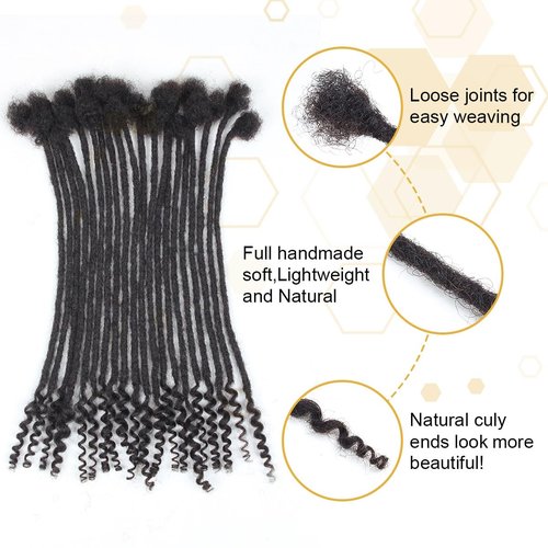 Pouweney 12 inch 30 Strands Loc Extensions Human Hair Curly Ends 0.4cm Width Dreadlock Extensions， 100% Permanent Human Hair Loc Extension with Curly Ends Natural Black Curly Locs