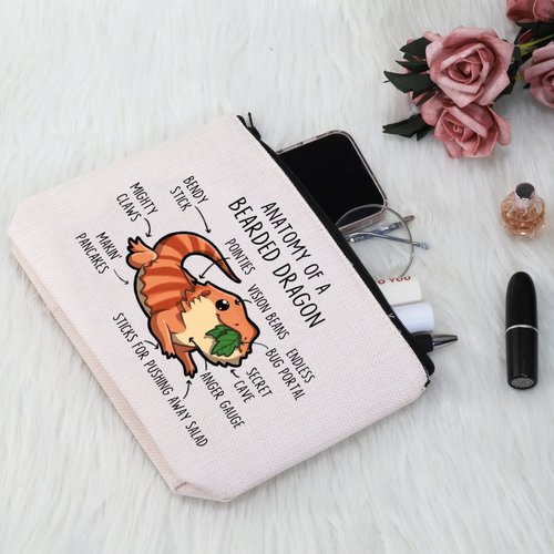 G2TUP Bearded Dragon Lover Gift Anatomy Of A Bearded Dragon Makeup Bag Bearded Dragon Mom Cosmetic Bag Bearded Dragon owner Gift Zipper Travel Bag (Anatomy Of A Bearded Dragon White Bag)