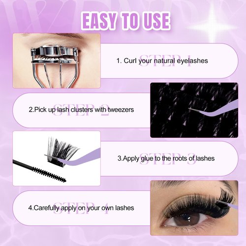 Lash Clusters 200D Wispy Individual Lashes 280PCS D-Curly Volume Lash Extensions 10-18mm Natural DIY Cluster Lashes for Beginners(200D,10-18mm,0.07D)