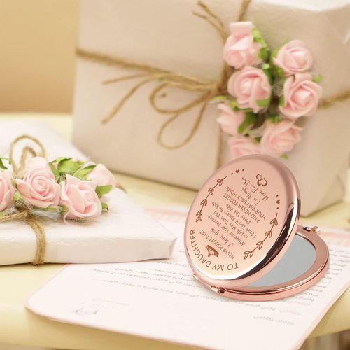 Sanamuo Daughter Gifts Compact Mirror for Daughter Gifts from Mom Dad, Birthday Gift for Daughter, Valentine's Day Graduation Wedding Anniversary (Rose Gold)