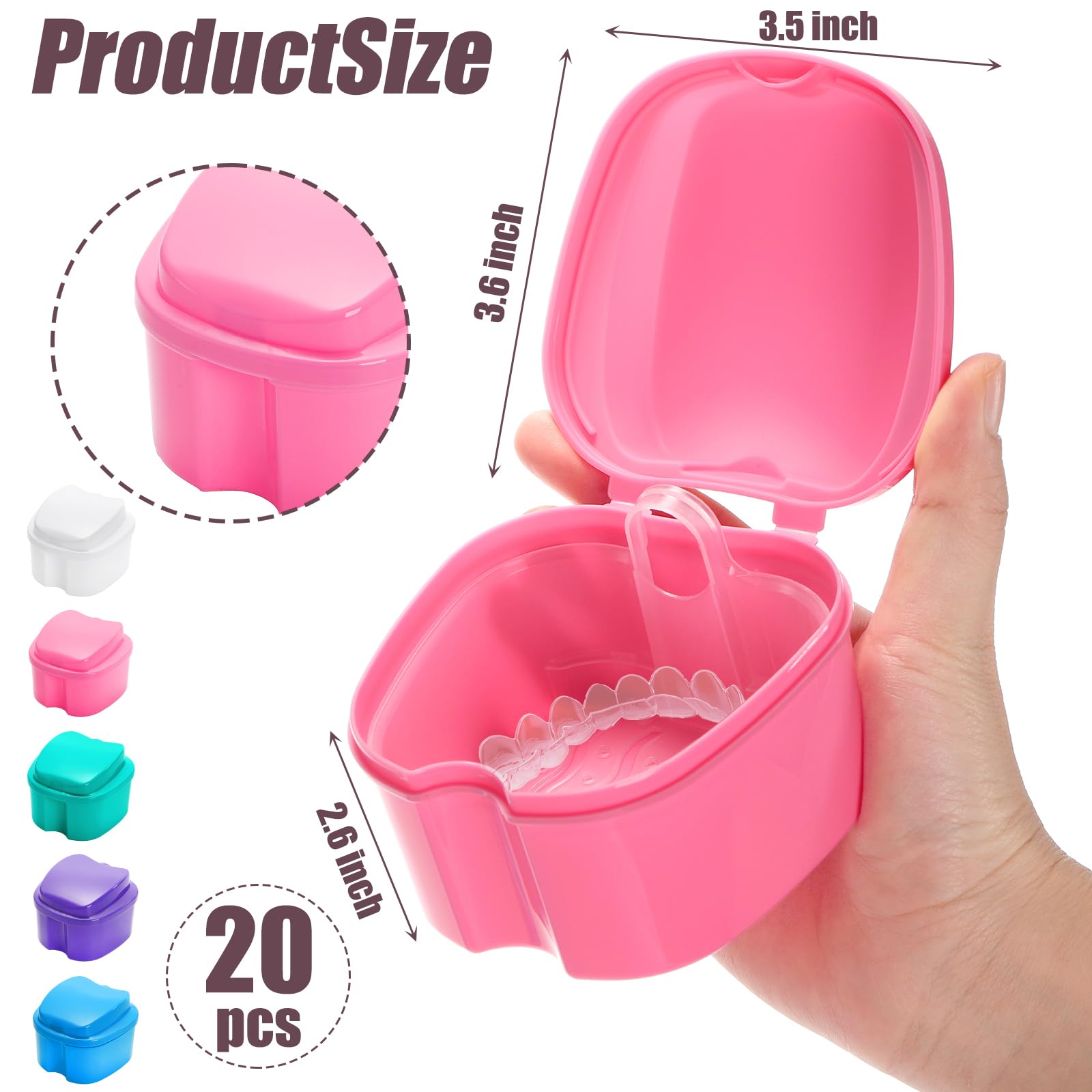 ZENFUN 20 Packs Denture Cases Dental Box For Artificial Teeth Denture Retainer Case Bulk Denture Holder with Strainer Basket Denture Soaking Container False Teeth Storage Box, Individually Sealed