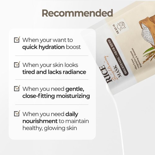 SKINFOOD Rice Daily Sheet Mask, Hydrating and Nourishing Face Mask with Rich Rice Essence, Vegan Korean Skincare for Smooth, Clear, Radiant Skin (10 EA)