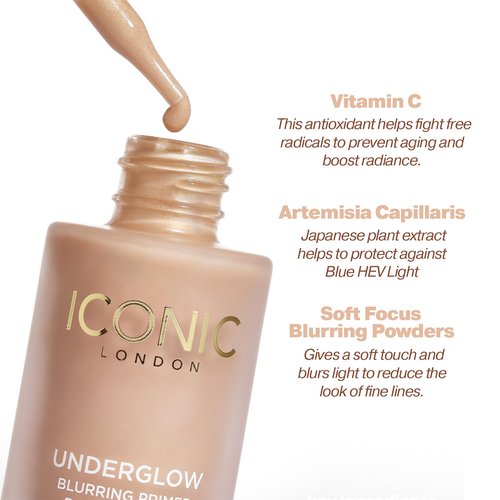 ICONIC LONDON Underglow Blurring Primer | Blurs Imperfections and Gives Skin a Radiant Glow, Cruelty-Free, Vegan Makeup Universal Shade, 0.91 Fl oz