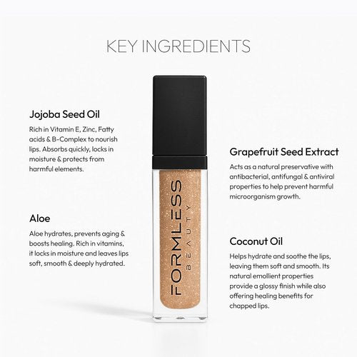 Formless Beauty by Jenny McCarthy Lip Gloss - Hydrating Radiance in Nude with Bronze Glitter | Non-Toxic, High-Shine Finish