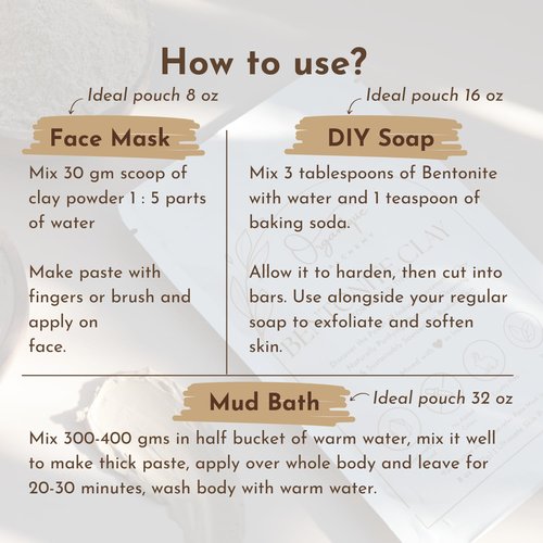 Organique Alchemy - Bentonite Clay Powder For Face, Body & Hair, Deep Pore Cleansing & Detox, Indian Healing Calcium & Sodium Clay, For Masks & Bath 32 oz (920g)