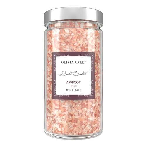 Olivia Care Pink Himalayan Bath Salts - Relieve & Relax Muscles, Exfoliate & Rejuvenate Skin | Natural Ingredients, Fresh Apricot Fig Scent - 12 OZ
