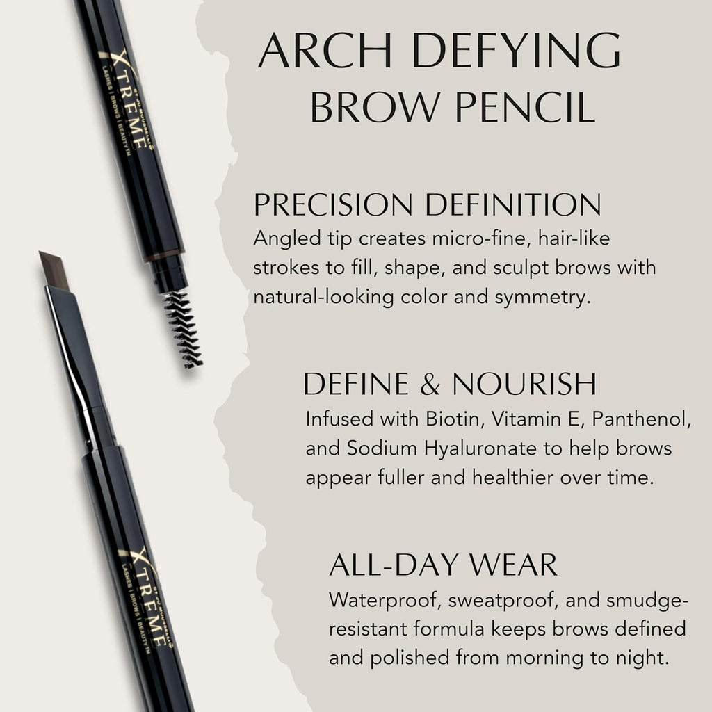 Xtreme Lashes Brow Pencil - Waterproof, Smudge-Proof, Long-Lasting Dark Brown Eyebrow Makeup with Spoolie Brush