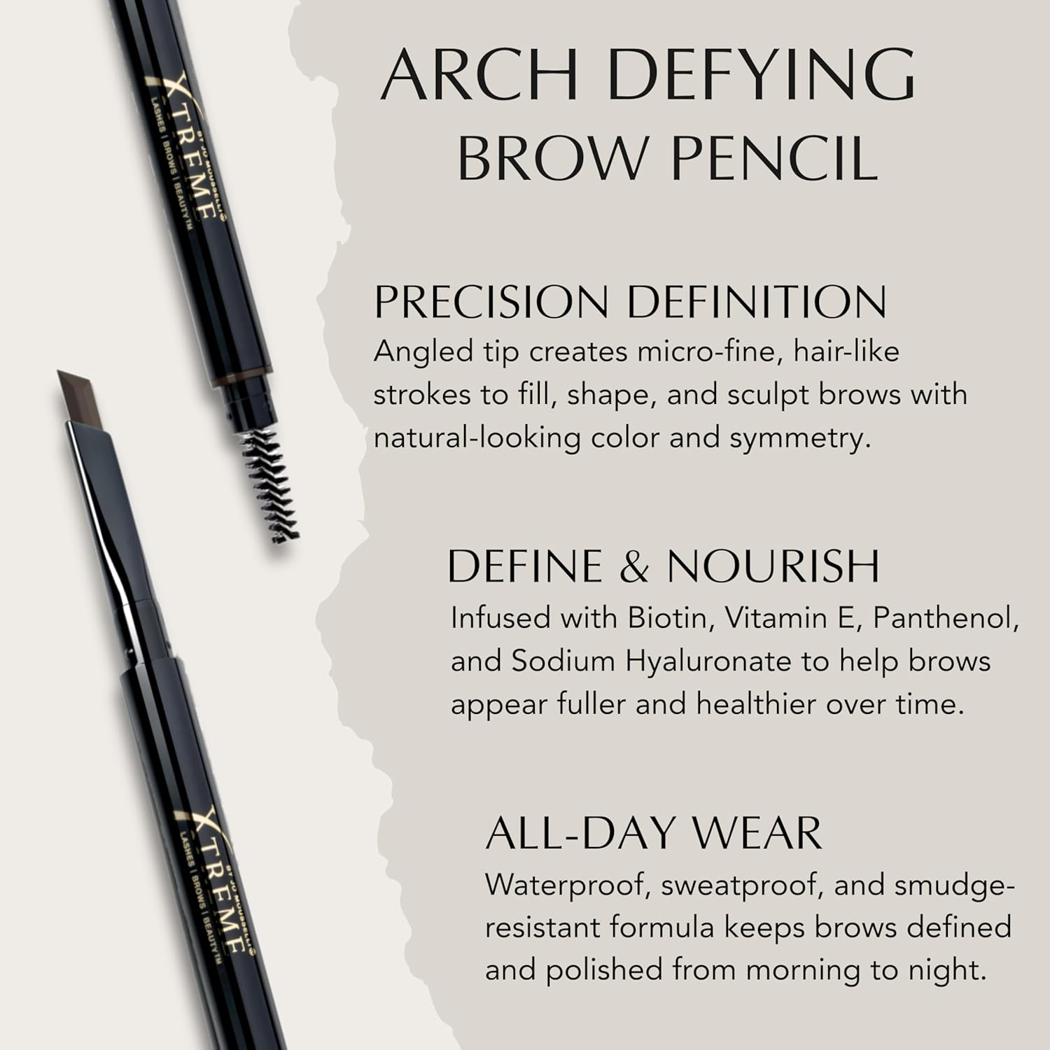 Xtreme Lashes Brow Pencil - Waterproof, Smudge-Proof, Long-Lasting Dark Brown Eyebrow Makeup with Spoolie Brush