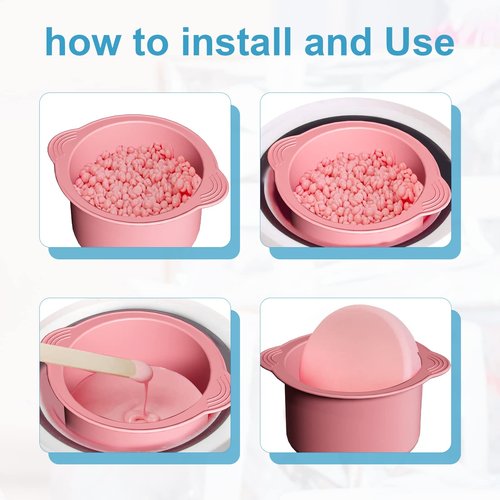 2pcs Wax Pot Liner, Silicone Wax Melt Warmer Liner with 2pcs Blue Silicone Wax Spatula Wax Warmer Liners Reusable Compatible with 16oz Electric Waxing Kit (Pink, Blue)