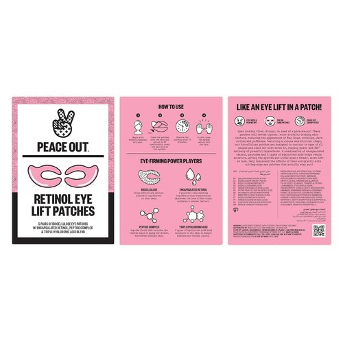 Peace Out Retinol Eye Lift Patches - 360° Biocellulose Mask with Retinol & Peptides for Fine Lines (5 Pairs)