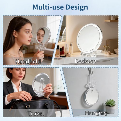 AMISCE Magnifying Hand Mirrors with Handle - Double Sided Handheld Mirror with 1X 40X Magnification, Portable Travel Folding Hand Held Mirror, Pedestal Makeup Vanity Mirror, Girl Women Mother's Gift