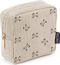 GUMITOON Small Makeup Bag Pouch for Purse Cute Cat Corduroy Mini Cosmetic Bag for Women with Slip-in Pockets Sanitary Napkin Pouch,Beige
