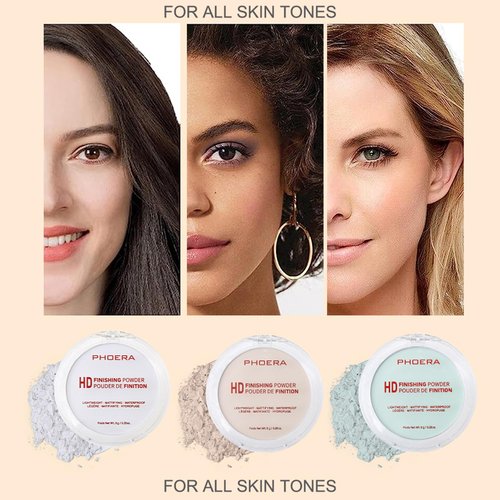 PHOERA Foundation Pressed Face Powder - Silky Soft Focus Setting Powder for Shine-Free Skin | 0.28 Oz (003 Mint Green)