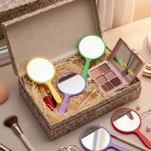 Jetec 25 Pcs Handheld Mirror with Handle, 3.94" L x 2.17" W, Small Portable Round Mirror Bulk for Kids Classroom Travel Makeup Camping Daily Gifts DIY Easter Crafts (Red, Yellow, Blue, Green, Purple)