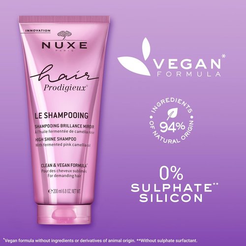 NUXE High Shine Shampoo - Nourishing Radiance Boost with Fermented Pink Camellia Oil | 8.5 Fl Oz