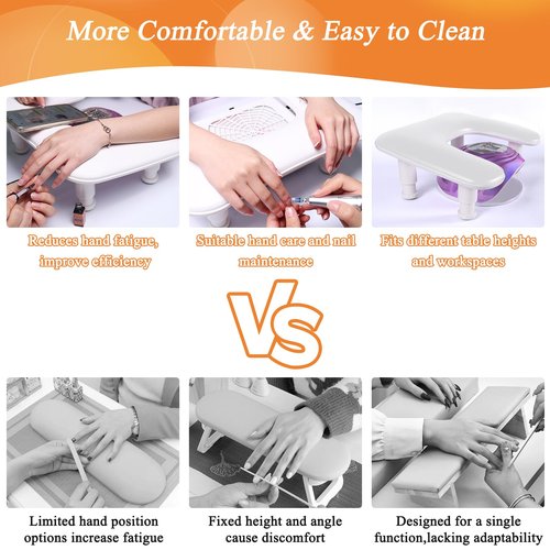 FNNZ Arm Rest for Nails Tech, 3 Height Adjustatle Nail Arm Rest Stand, U Shaped Manicure Hand Rest, Soft PU Leather Fabric for Manicurists Nail Salon Supplies - White