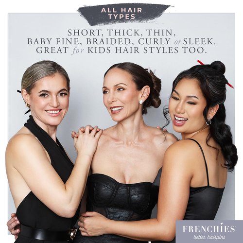 Frenchies French Twist Chinese Hair Sticks, Ultra Flocked Extra Soft Hair Chopsticks for Women, Girls, Teens, Buns, Dancers, Womens Wedding Accessories for Updo Hairstyles, Pack of 3, Black
