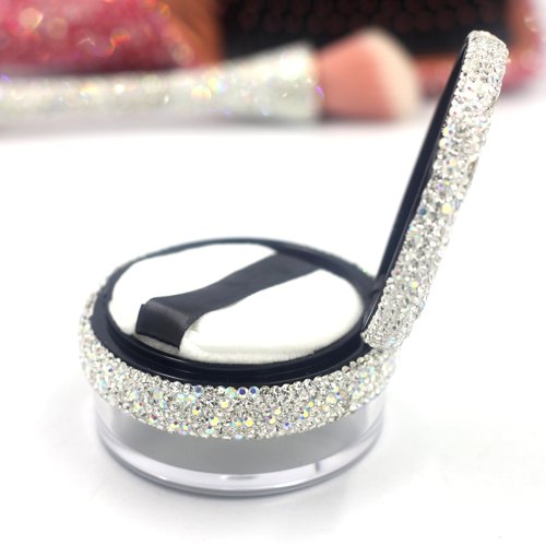 Bestbling Bling Rhinestone Refill Loose compact Powder Container - 20g Capacity, Elastic Mesh, No Powder Leakage, Includes Powder Puff, Versatile Cosmetic Storage, Powder Dispenser (Silver)