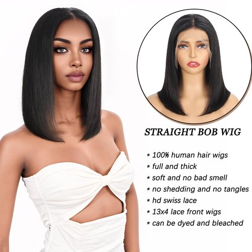 KULYMUWIG Bob Wigs Human Hair 13x4 HD Transparent Lace Front Wigs for Black Women Glueless Straight Bob Wigs 180% Density Frontal Human Hair Bob Pre Plucked Pre Cut Natural Hairline 16 Inch