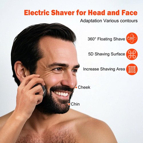 Toncoke 5D Head Shaver for Bald Men, IPX7 Waterproof Electric Shaver with LED Display, 2-Speed Cordless Rotary Razor for Face Nose Beard, Wet/Dry USB-C Charging Gift for Men