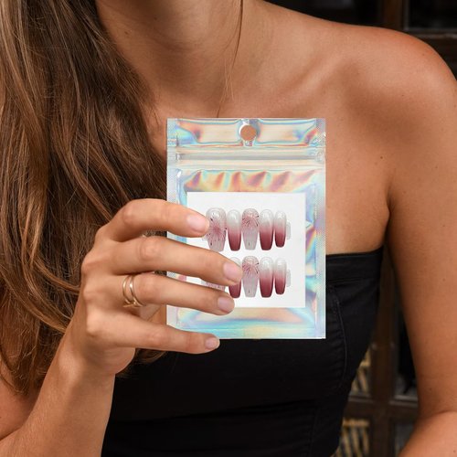 100 PCS Press on Nail Packaging Bag for False Nail Tips Holographic Press On Nail Storage Bag 100 PCS White Card with 2 Roll Transparent Tape for Nail Display Fake Nail Storage Organizer Nail Supplies