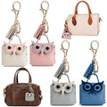 4 PCS Owl Backpack Keychain Mini PU Leather Key Chain Cute Tassel Keyring Metal Snap Small Button Change Wallet Bags for Women Cosmetic Bag Data Cable Organizer Creativity Valentine's Day Present