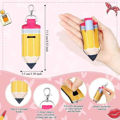 Abbylike 20 Pcs Lipstick Holder Keychain Lip Balm Holder Lipstick Keychain Bulk Pouch Portable Lip Balm Bag with Hook Back to School for Women Teacher Gift (Pencil)