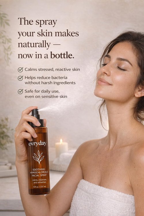 evryday™ Hypochlorous Acid Spray for Face and Body 8oz | Gentle Facial Hydration Mist for Sensitive, Irritated and Acne-Prone Complexions | pH-Balanced Daily Toner & Piercing Care Support