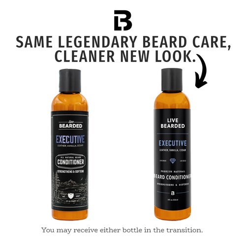 Live Bearded Beard Conditioner, 8 fl oz - Strengthens and Softens Facial Hair - Made in the USA - All-Natural Ingredients with Biotin, Caffeine | Executive Scent - Cedar, Vanilla