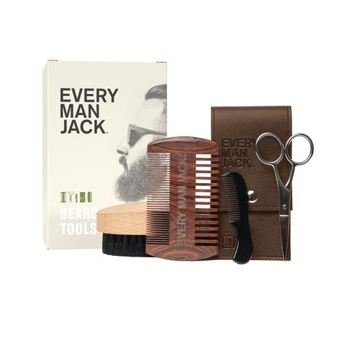 Every Man Jack Beard Grooming Tool Gift Set for Men – Includes Dual-Tooth Comb, Beard Brush, Stainless Steel Shears & Mini Comb – Travel Friendly & Perfect for Daily Maintenance
