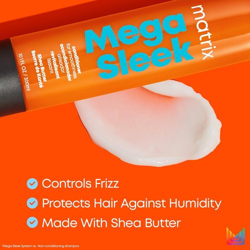 Matrix Mega Sleek Conditioner - Smoothing & Detangling for Dry, Damaged Hair | Vegan Formula with Shea Butter