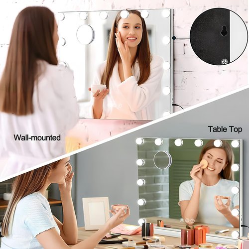 Hollywood Vanity Mirror with Lights, Lighted Makeup Mirror with 10X Magnification, Vanity Makeup Mirrors with Lights, USB Charging Port Touch Control, 14 LED Bulbs 3 Lighting Modes