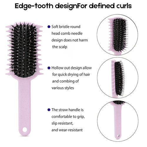Skiennix Curly Hair Brush - Volume Curl Defining Tool for Easy Detangling & Styling | Pink