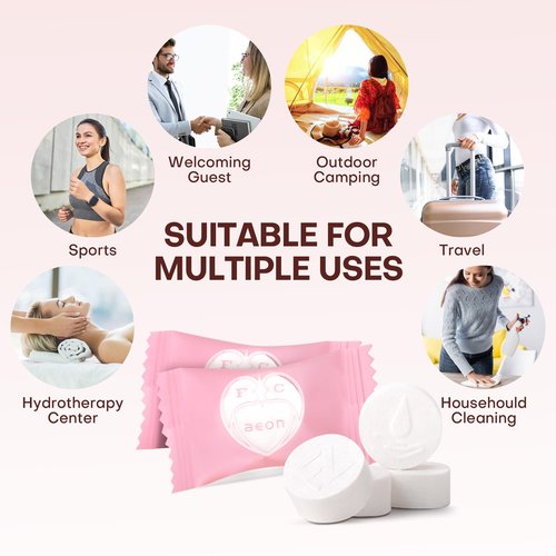 Fcaeon Compressed Towel Tablets 100 Count Disposable Face Towel Individually Wrapped 9×7.5 Inch Portable Washcloths Compact Cloths for Travel Essentials Camping Hotel Makeup Removal Cleaning (Pink)