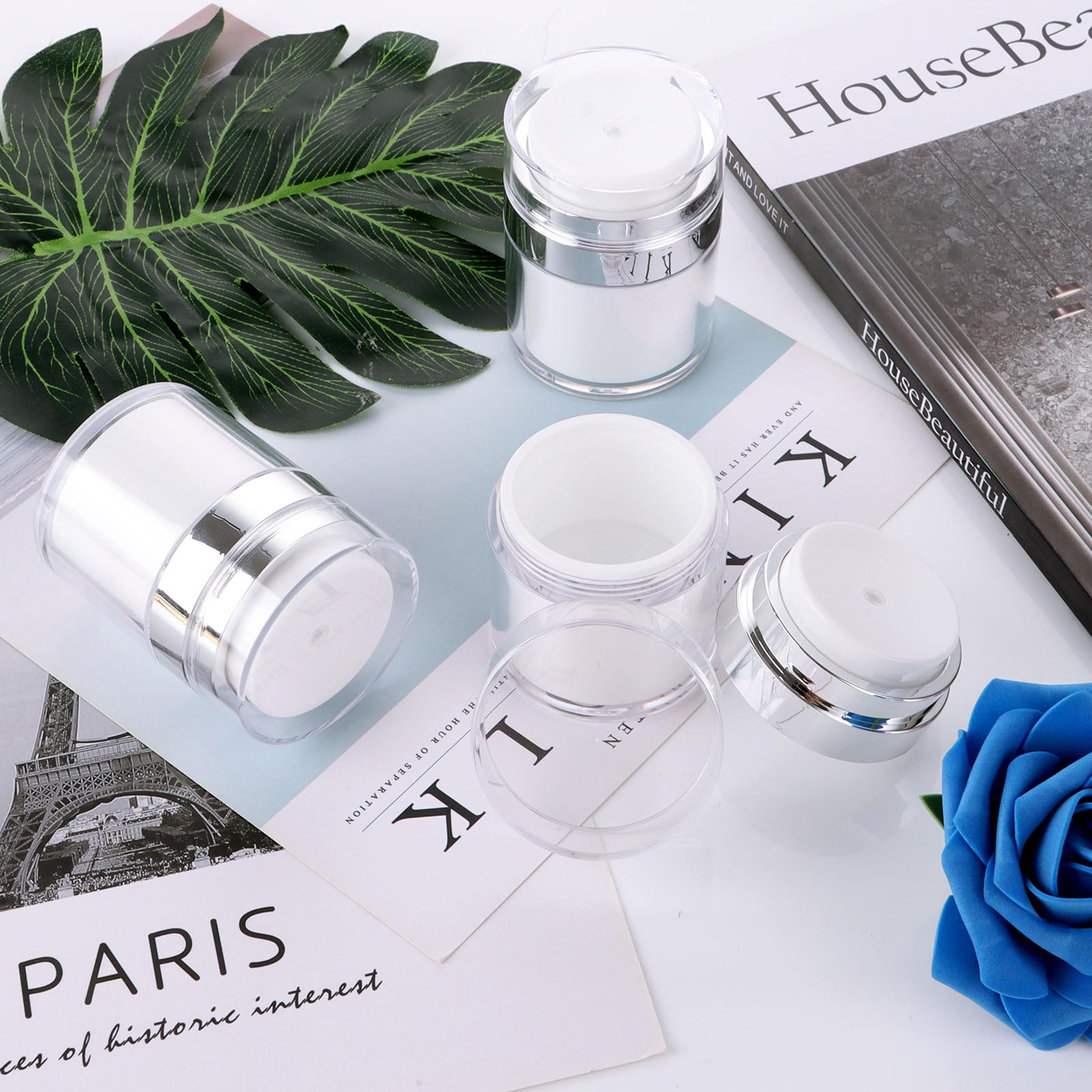 YOUNTHYE 10PCS 1 oz Airless Pump Jar Bulk 30ML Moisturizer Pump Dispenser Empty Pump Moisturizer Container Vacuum Cosmetic Travel Containers Refillable Moisturizer Container for Creams Gels Lotion