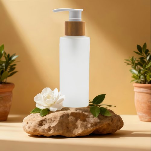 ericotry 1PCS Empty Refillable Frosted Glass Pump Bottle with Bamboo Pump Head Toiletries Storage Containers for Bath Shower Shampoo Hair-Conditioner Cleanser (150ml/5oz)