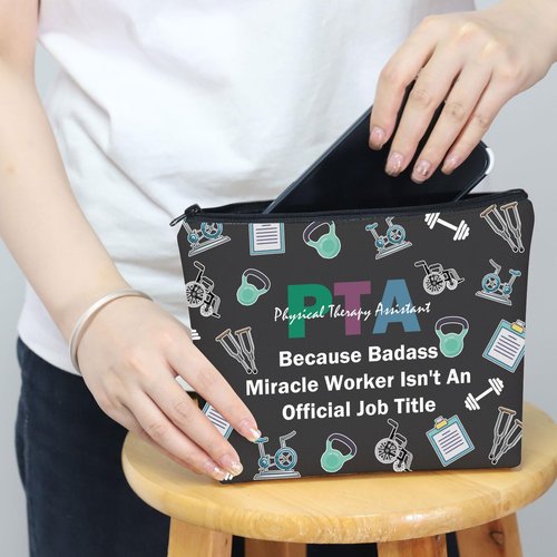 PTA Cosmetic Makeup Bag Physical Therapy Assistant Gift Physical Therapist Appreciation Gift PTA Graduation Gift (PTA Black Bag)