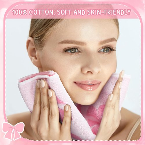 SmoothNovelty 6 Pcs Pink Bow Washcloths 100% Cotton Wash Cloths 13" x 13" Coquette Small Face Towels Absorbent Soft Hand Bath Towels for Bathroom, Spa, Kitchen Drying Cleaning(Cute Style)