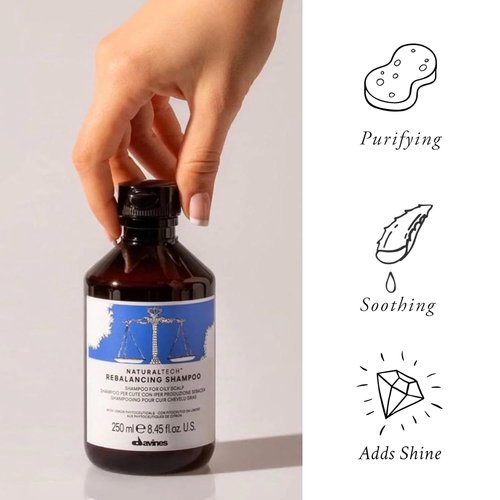 Davines Naturaltech Rebalancing Shampoo - Normalizing Oil Control for Oily Scalp | Deep Cleansing, 8.45 Fl Oz