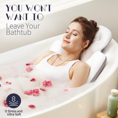 Full Body Bath Pillow for Bathtub, Thick Bathtub Cushion with Laundry Bag, Luxury Tub Pillow for Bath for Headrest Neck and Back Support White 51" x 16"