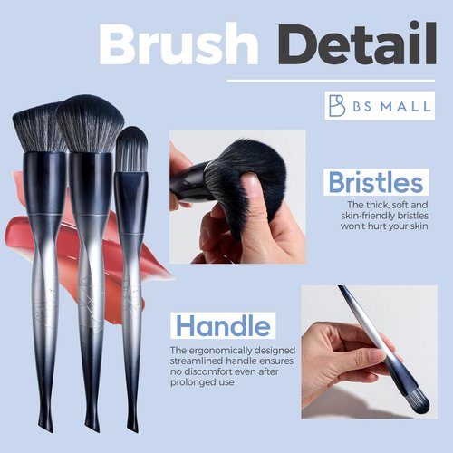 BS-MALL Professional Makeup Bruhses & 2 Pcs Makeup Sponges for FoundationPremium Synthetic Foundation Powder Concealers Eye Shadows Blush Makeup Brushes with Black case