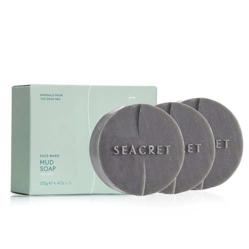 SEACRET Dead Sea Mud Soap Bar - Deep Pore Purifying & Refining Facial Cleanser with 21+ Minerals and Witch Hazel, Natural Exfoliating Spa Bar for Normal to Oily Skin, Fragrance-Fee, 3-Pack, 4.4 oz
