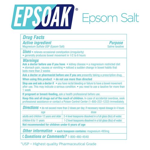 Epsoak Epsom Salt 10 lb. Magnesium Sulfate USP. Resealable Epsom Salt Bag Unscented, Made in The USA, Cruelty-Free Certified