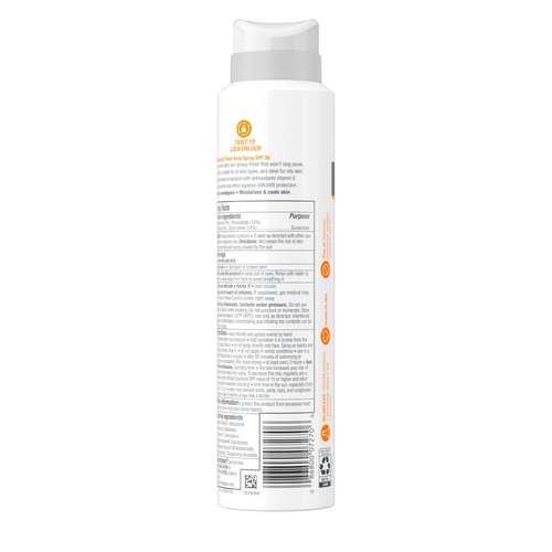 Neutrogena Clear Body SPF 50 Sunscreen Spray, Broad Spectrum UVA/UVB Sun Protection, Water-Resistant, Non-Comedogenic, Lightweight Body Sunscreen with Vitamin E & Niacinamide for Skin Care, 5 oz
