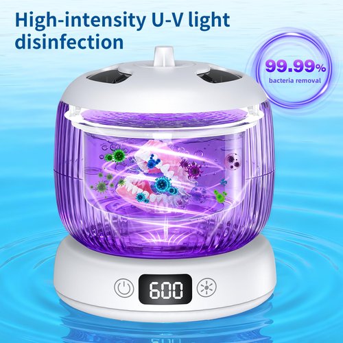 2025 Upgraded Ultrasonic Retainer Cleaner Machine,Separate Retainer Cleaner for Night Guards, Braces, Aligner, Jewelry, 4 Modes Denture Cleaner & Removable Base and Top Cover(White)