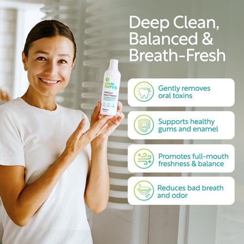 Uncle Harry's Natural Alkalizing Miracle Mouthwash | Adult & Kids Mouthwash for Bad Breath | pH Balanced Oral Care Mouth Wash & Mouth Rinse (16 fl oz)