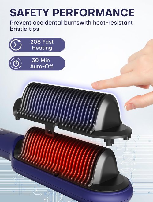 Handor Advanced Negative Ionic Hair Straightener Brush with 9 Temp Settings & Anti-Scald LED Display, 20s Fast Heating 250°F to 410°F, Effortless Styling for Silky Smooth, Frizz-Free Hair, Blue