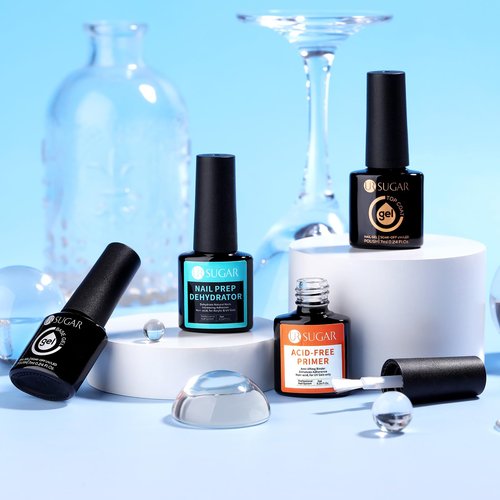UR SUGAR 4 Pcs Nail Dehydrator Nail-Primer Base and Top Coat, Acid Free Natural Nail Prep Dehydrate & Bond Nail-Primer Kit, Glossy Surface Quick Drying Long Lasting and Easy to Apply